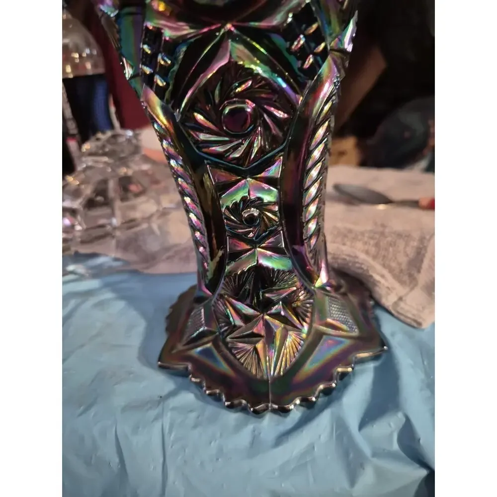 Vintage LE Smith Nortic Ohio Star Vase In Black Amethyst Glass Has A...
